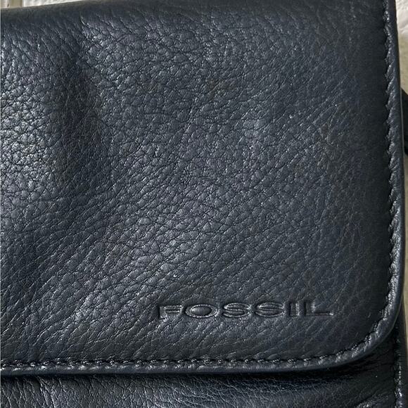 Vintage fossil leather crossbody pockets multi compartment Y2K minimalist black - Picture 6 of 16